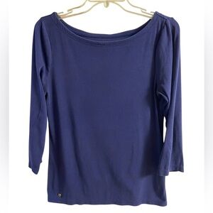 Lilly Pulitzer top boat neck navy blue 3/4 sleeve casual Medium